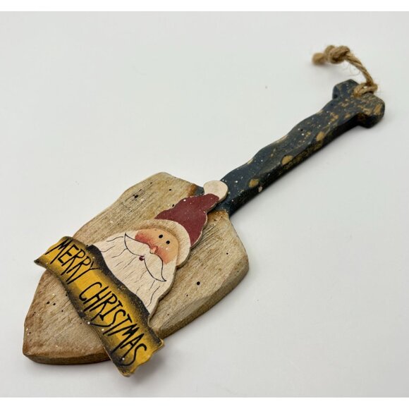 Rustic Merry Christmas Santa Claus Wooden Shovel Ornament Hand Painted Folk Art - Picture 5 of 7